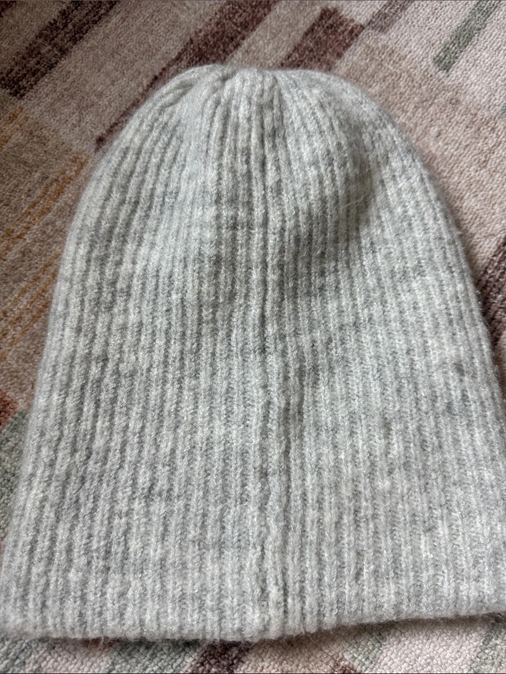 aerie Soft Ribbed Knit Beanie in Light Gray
